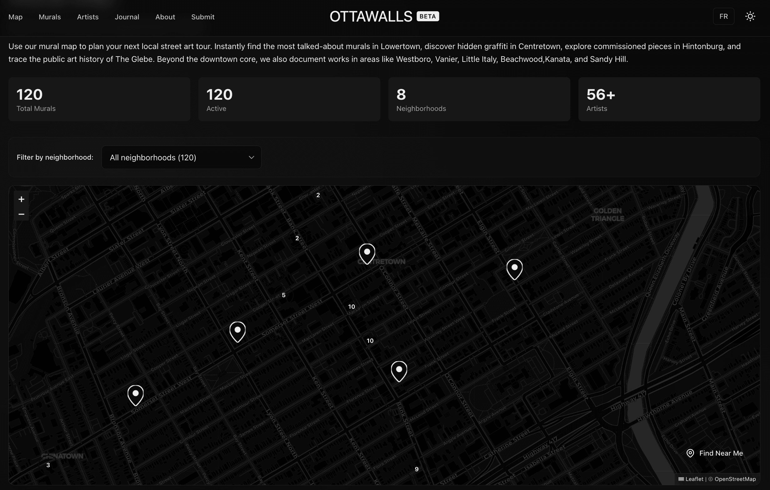 A screenshot of the project's map showing clustering and map icons